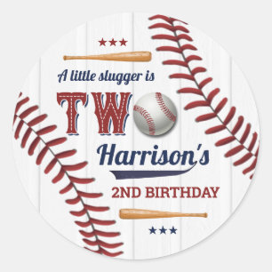 Boys Baseball 2nd Birthday Classic Round Sticker