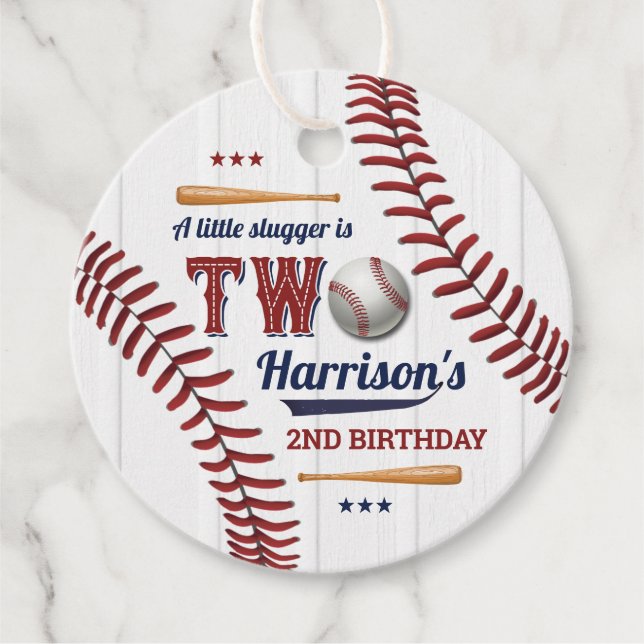 Boys Baseball 2nd Birthday Favor Tags (Front)