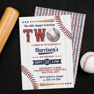 Boys Baseball 2nd Birthday Invitation
