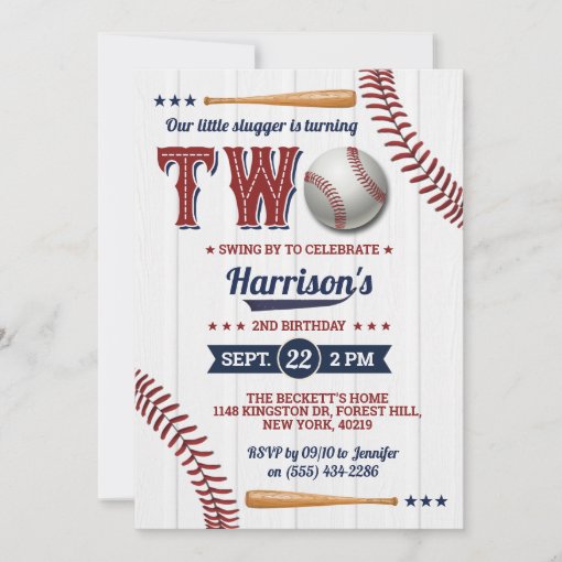 Boys Baseball 2nd Birthday Invitation | Zazzle