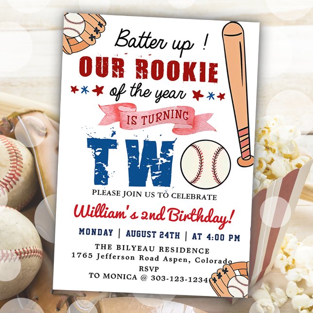 Boys Baseball 2nd Birthday Party Batter Up Invitation (Creator Uploaded)