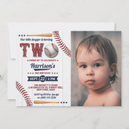 Boys Baseball 2nd Birthday Photo Invitation | Zazzle