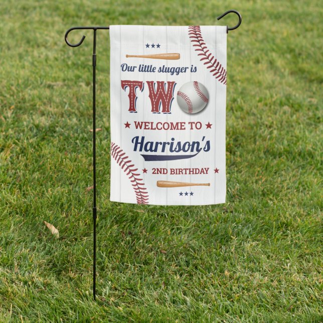 Boys Baseball 2nd Birthday Welcome Garden Flag (In SItu)