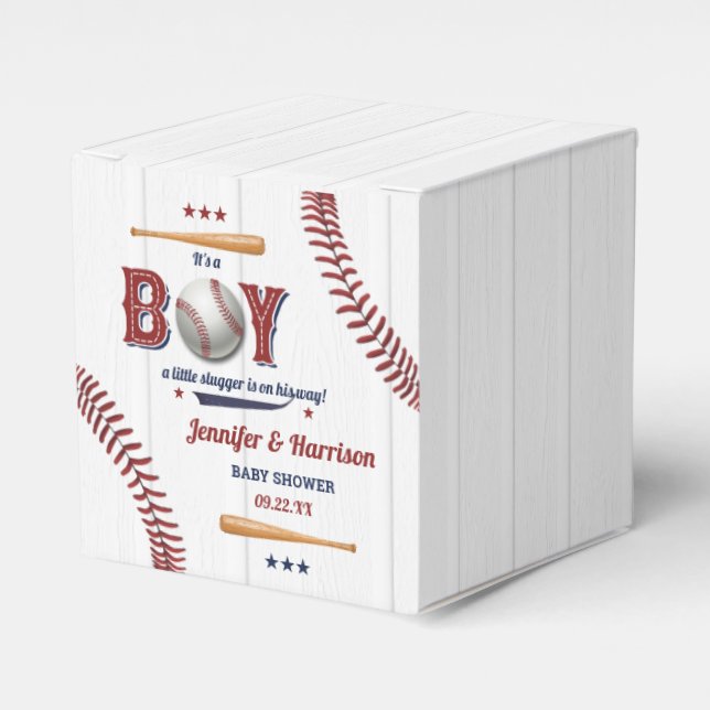Boys Baseball Baby Shower Favor Boxes (Front Side)