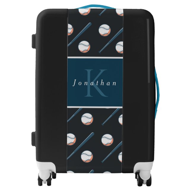 Boys Baseball Bat & Ball Masculine Name Monogram Luggage (Front)