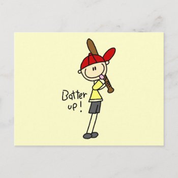 Boys Baseball Batter Up Tshirts And Gifts Postcard by stick_figures at Zazzle