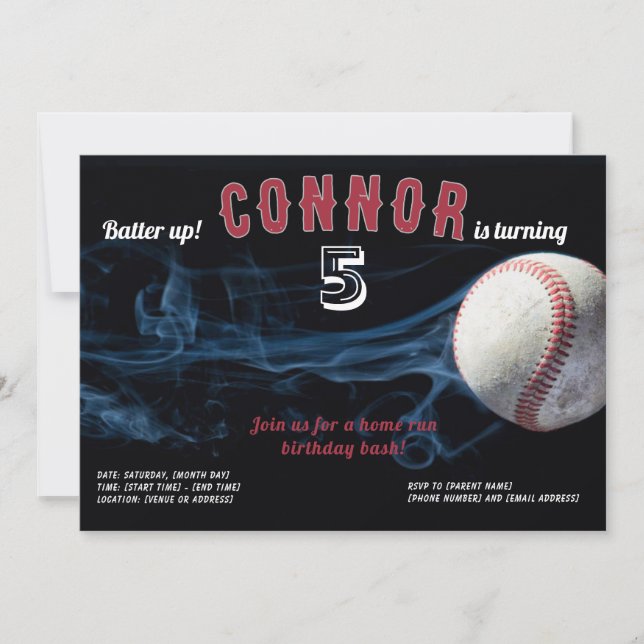 Boys Baseball Birthday Invitation (Front)