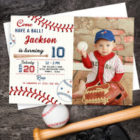 Boys Baseball Birthday Party Photo Invitation