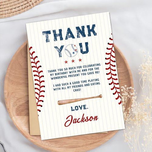 Boys Baseball Birthday Thank You Card 