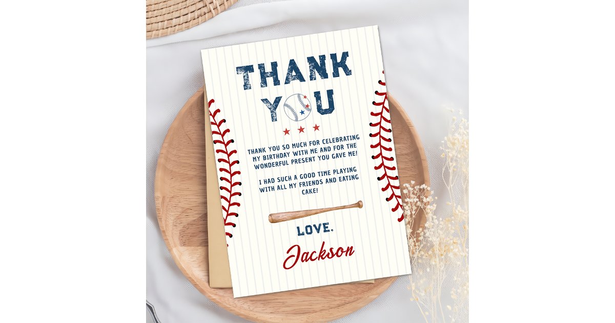 Boys Baseball Birthday Thank You Card | Zazzle