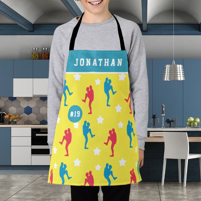 Boys Baseball Colorful Player Star Name & Number  Apron (Creator Uploaded)