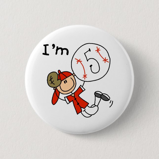 Boy's Baseball I'm 5 Pinback Button (Front)