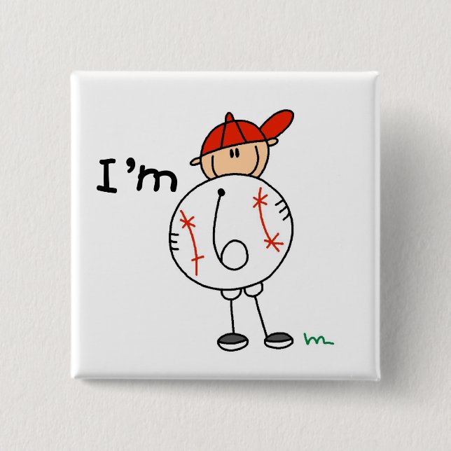 Boy's Baseball I'm 6 Tshirts and Gifts Pinback Button (Front)