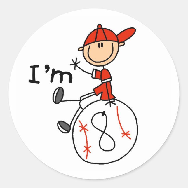 Boys Baseball I'm 8 Classic Round Sticker (Front)