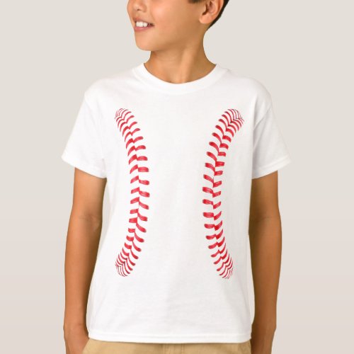 Boys Baseball Player Vertical Stitches Seams T_Shirt