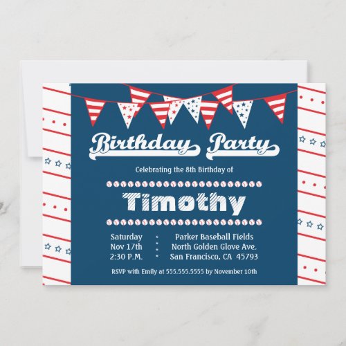 Boys baseball theme birthday party invitation