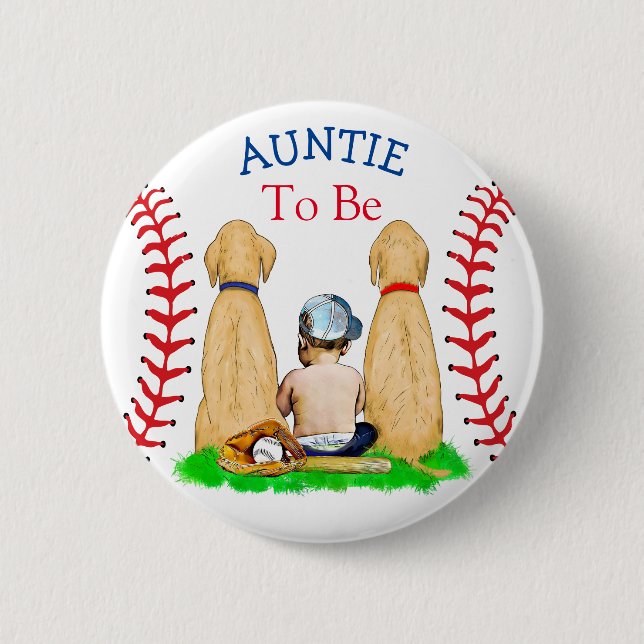 Boy's Baseball Themed Baby | Auntie to be Button (Front)