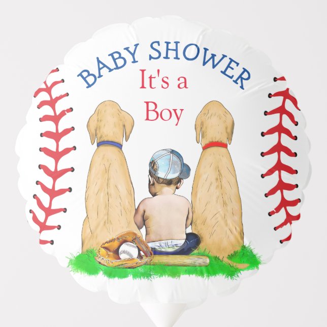 Boy's Baseball Themed Baby Shower 2 Labs and Baby Balloon (Front)