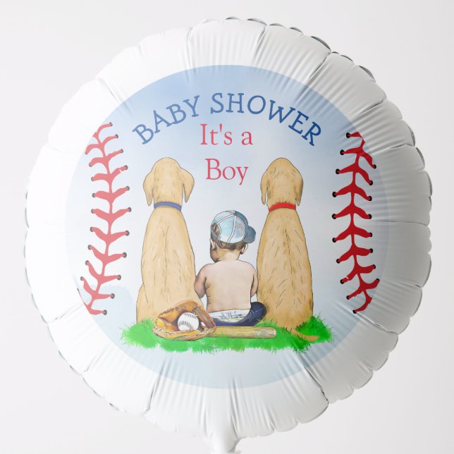 Boy's Baseball Themed Baby Shower 2 Labs and Baby Balloon (Front)