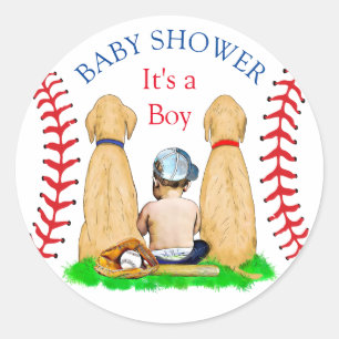 Boy's Baseball Themed Baby Shower 2 Labs and Baby Classic Round Sticker