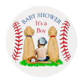 Boy's Baseball Themed Baby Shower 2 Labs and Baby Edible Frosting Rounds (Front)
