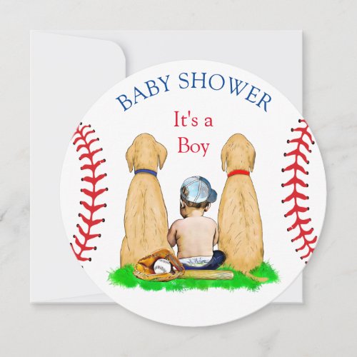 Boys Baseball Themed Baby Shower 2 Labs and Baby Invitation