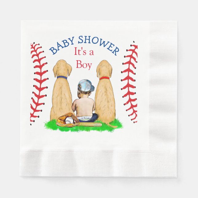 Boy's Baseball Themed Baby Shower 2 Labs and Baby Napkins (Front)