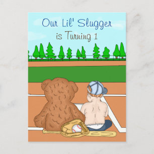 Boy's Baseball Themed First Birthday Postcard