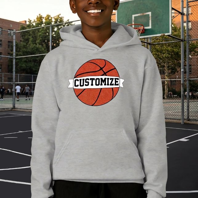 Boys Basketball Custom Team Player Name & Number Hoodie (Custom basketball hoodies for boys and kids. Great for basketball team warmups.)