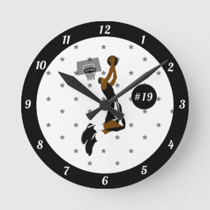 Boys Basketball Player Star Athlete Name & Number Round Clock