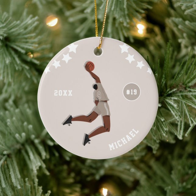 Boy's Basketball Player Star Kid Name Team Number Ceramic Ornament (Tree)