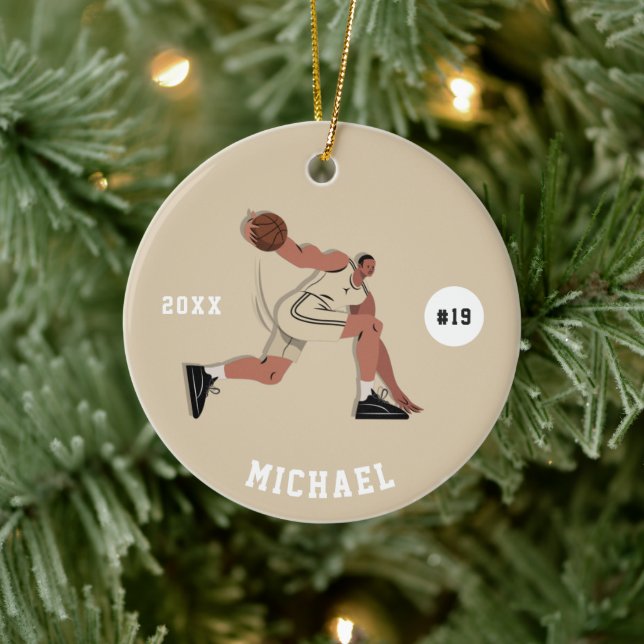 Boy's Basketball Player Team Jersey Number & Name Ceramic Ornament (Tree)