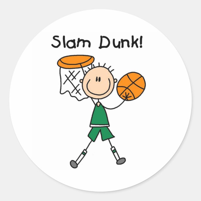 Boys Basketball Slam Dunk Classic Round Sticker (Front)