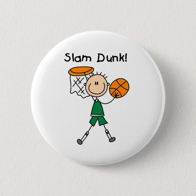 Boys Basketball Slam Dunk Pinback Button (Front)