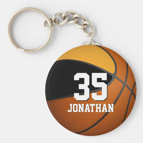 boys basketball w black and gold team colors keychain