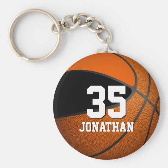 boys basketball w black and orange team colors keychain