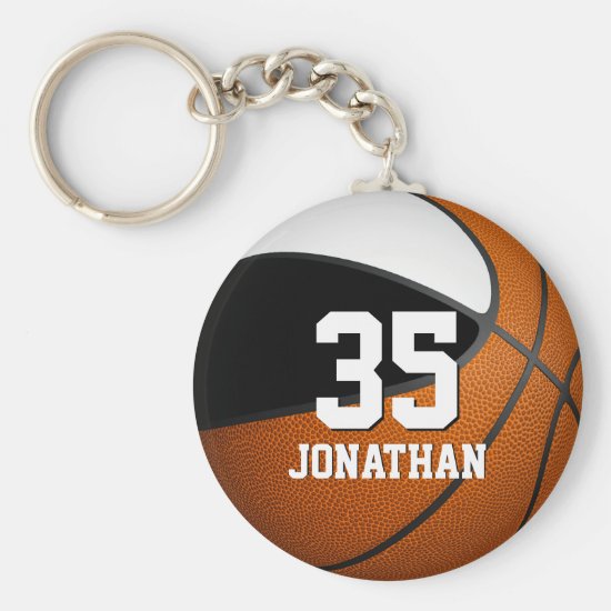 boys basketball w black and white team colors keychain