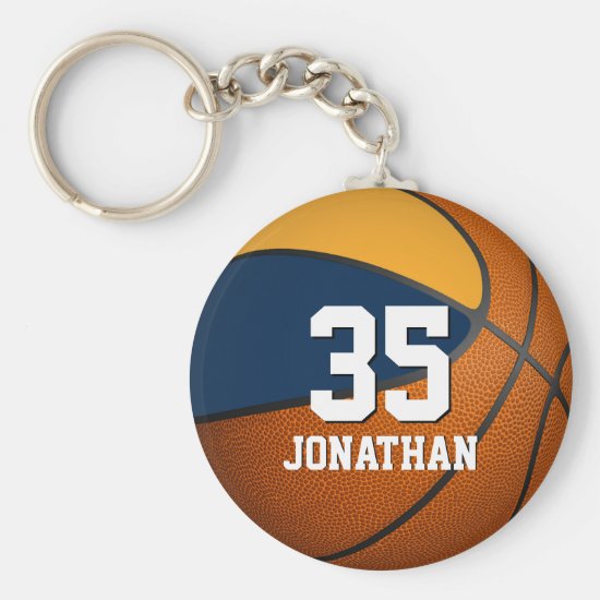 boys basketball w blue and gold team colors keychain