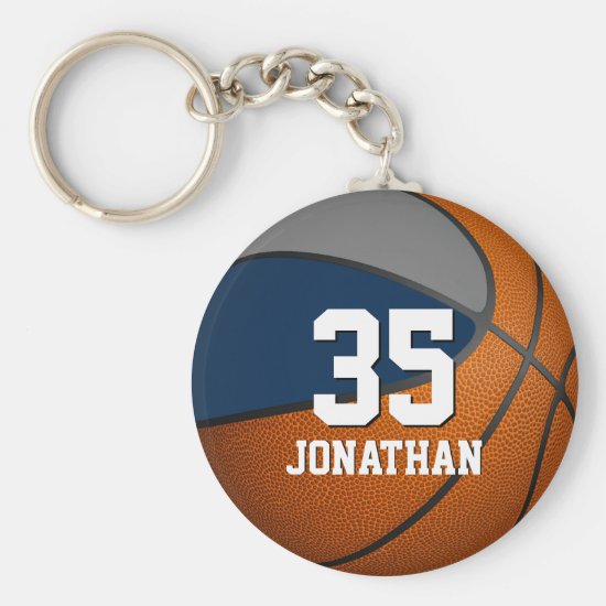 boys basketball w blue and gray team colors keychain