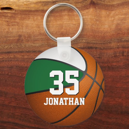 boys basketball w green and white team colors keychain