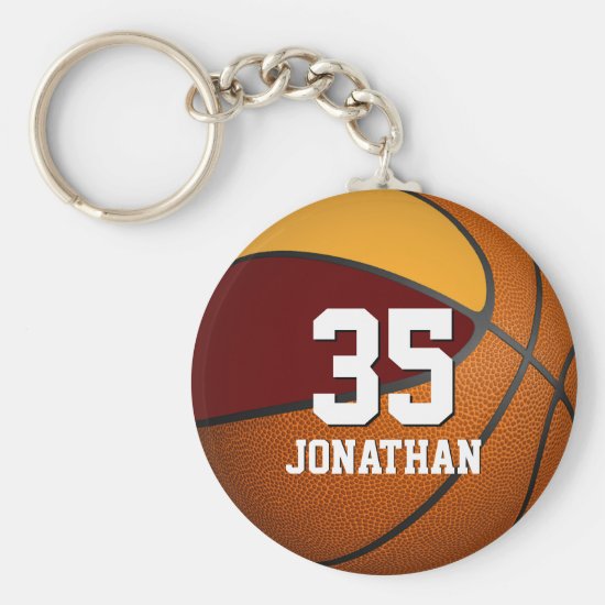 boys basketball w maroon and gold team colors keychain