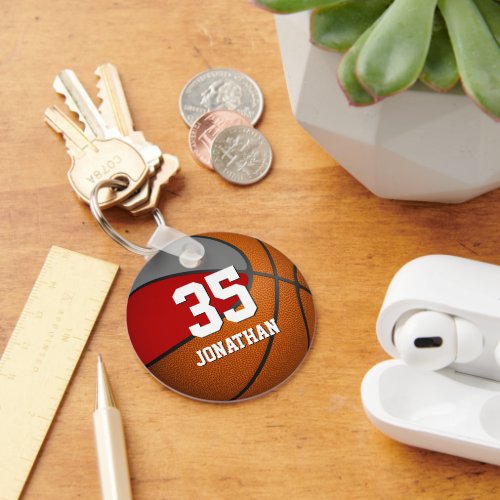 boys basketball w red gray team colors keychain