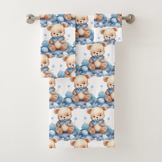 Boy's Bath Towel Set | Blue Teddy Bears | Bathtime (Insitu)