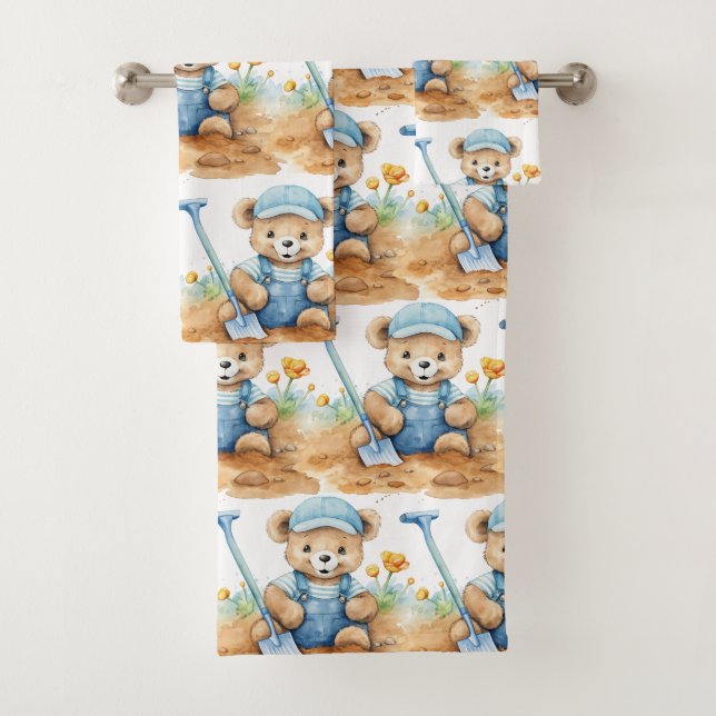 Boy's Bath Towel Set | Blue Teddy Bears | Bathtime (Insitu)