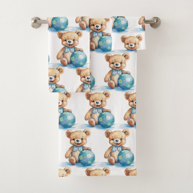 Boy's Bath Towel Set | Blue Teddy Bears | Bathtime (Insitu)