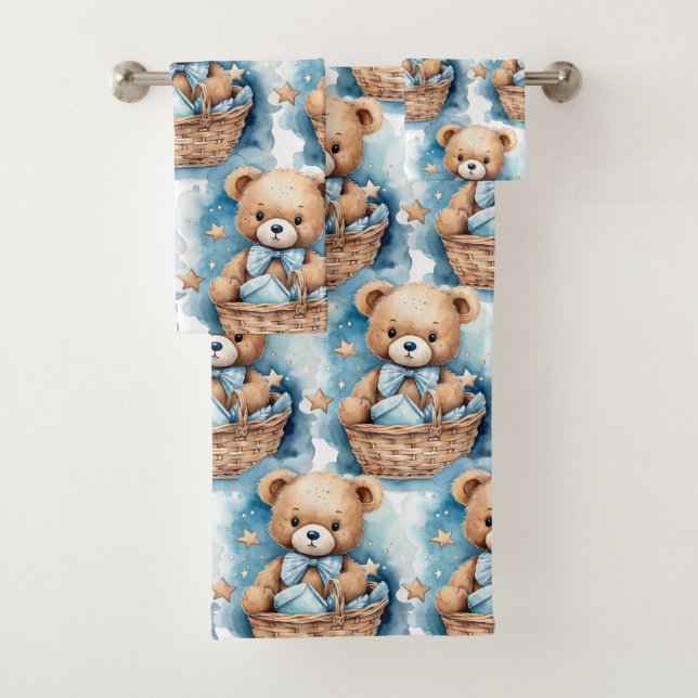 Boy's Bath Towel Set | Blue Teddy Bears | Bathtime (Insitu)