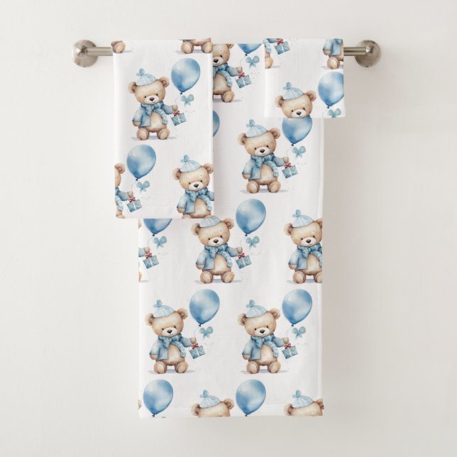 Boy's Bath Towel Set | Blue Teddy Bears | Bathtime (Insitu)