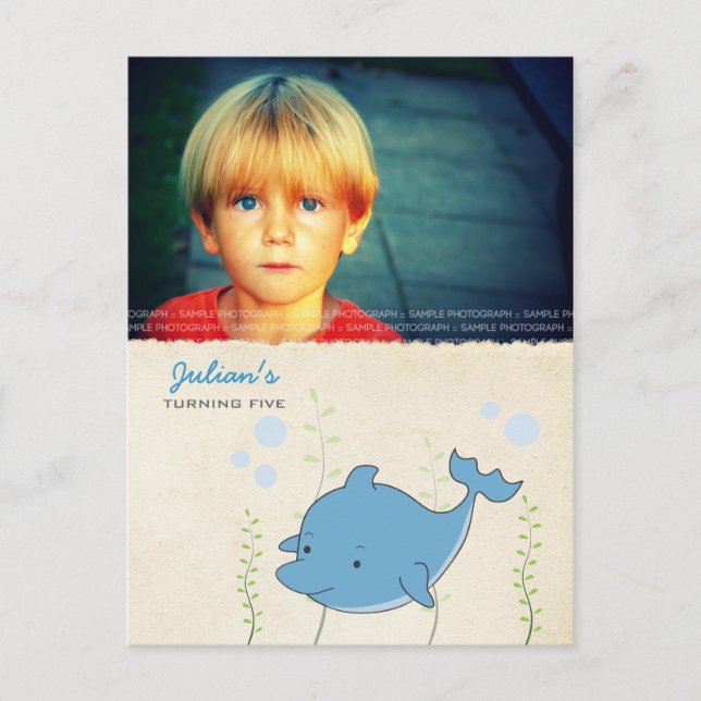 Boys Beach Pool Birthday Party Dolphin Invite Card (Front)