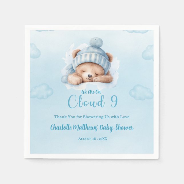 Boys Bear Bear Cloud Nine 9  Baby Shower   Napkins (Front)