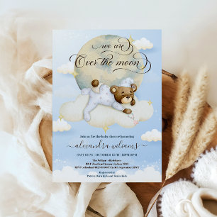Boys Bear Clouds Over Moon Baby Shower Invitation